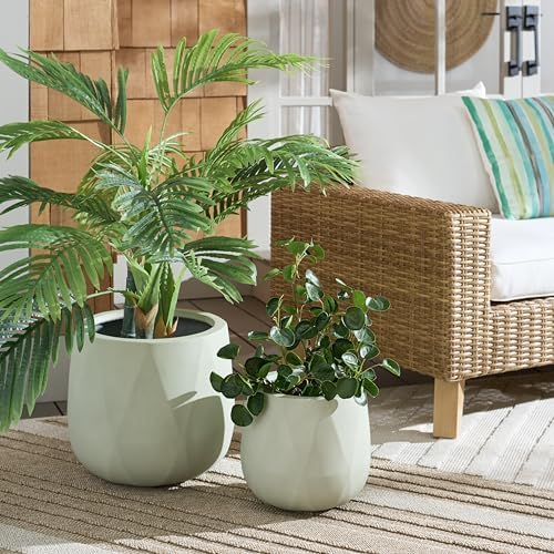 SAFAVIEH Outdoor Patio Furniture Collection – Kane Sage Planter Pot Set of 2, Fully Assembled Ficonstone & Cement Planters, Minimalist Design, Frost-Resistant with Drainage (PAT1536E-SET2) - Image 2