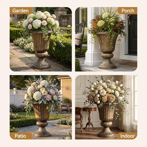20 Inch Urn Planter for Outdoor Plants, Set of 2, Bronze - Image 6