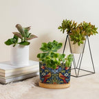 Red Bird Floral Flower Planter Ceramic Chinoiserie Asian Botanical Round Plant Pots with Drainage Holes and Bamboo Tray Pot for Indoor Outdoor Garden - Image 4