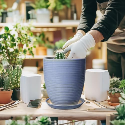 EEPFamily 8 Inch Plant Pot- Ceramic Planter for Indoor Outdoor with Drainage Hole and Plant Tray, Modern Round Porch Home Office Garden Living Room Decor, House Warming Gifts, Blue-Purple - Image 4