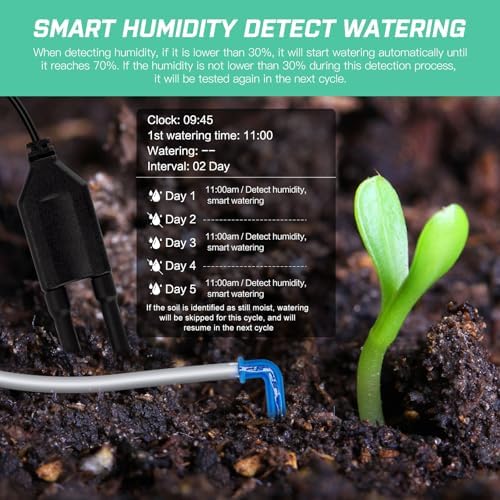 Automatic Plant Waterer Self Watering System Indoor for 15 Potted Plants Pack of 2, Auto Drip Irrigation Kit Programmable Water Timer w Smart Humidity Detection - Image 5