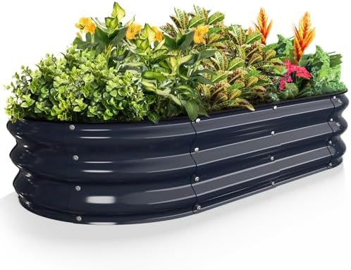 Kesfitt Raised Garden Bed, 4x2x1 FT Galvanized Steel Metal Raised Garden Bed, Oval Open-Bottom Design, 12-Inch Deep for Outdoor Vegetable & Herb Gardening, Midnight Blue by Kesfitt