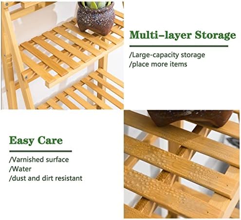 Folding Ladder Shelf Free Standing Plant Stand Display Rack, 43x55x122cm Indoor Outdoor Flower Pot Holder for Garden Patio, 4 Tier Planter Shelves, Bamboo (Color : Natural) - Image 2