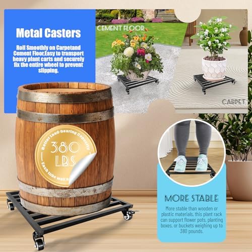 2PCS 18 Inch Plant Caddy with Wheels Lockable Heavy Duty Trolley Large Metal Square Plant Dolly Plant Roller Base Potted Stand Suitable for Indoor Outdoor Plant Pots Black - Image 5
