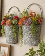 Metal Wall Pocket Planters Set of 2 Rustic Farmhouse Hanging Wall Vases Olive Green Galvanized Steel Indoor Outdoor Garden Decor 14" x 6" - Image 6