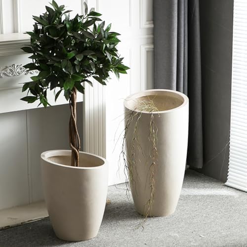 Bevel Mouth Concrete Tall Flower Pot, Large Outdoor Decorative Plant Pot with Drainage Hole,Modern Planter Pots for Home,Garden,Patio,Courtyard,Porch,Beige2 - Image 5