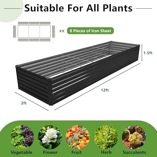 DIIYIV 12x2x1.5FT Galvanized Raised Garden Bed,Vegetable Boxes-Rectangle Metal Flower Box,Large Planter Raised Beds Outdoor Garden for Planting,Fruit,Herb-Black - Image 2