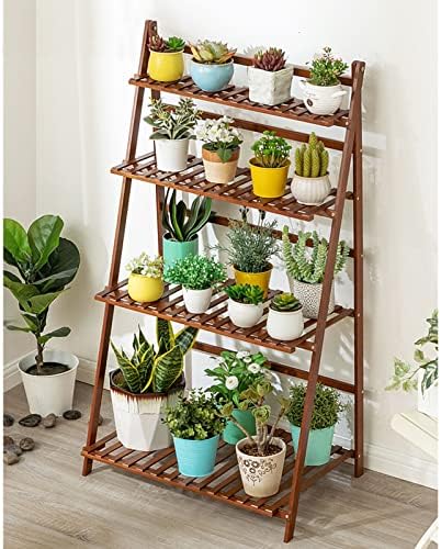 Bamboo Plant Stand, 4 Tier Ladder Flower Pots Holder with Rear Bar,Foldable Corner Standing Shelf for Patio Garden Balcony Living Room Display Shelves (Size : 70x45x122cm) - Image 5