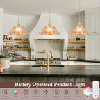 Battery Operated Pendant Light,Amber Chandelier RGB Light Bulb 2500mAh 11in Vintage Light Fixtures with Remote Control Wireless Adjustable Rechargeable Chandelier for Kitchen Island Hallway 1Light - Image 3