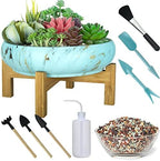 Succulent Pots, 10 Inch Ceramic Bonsai Pots with Drainage, Shallow Planters by ARTKETTY