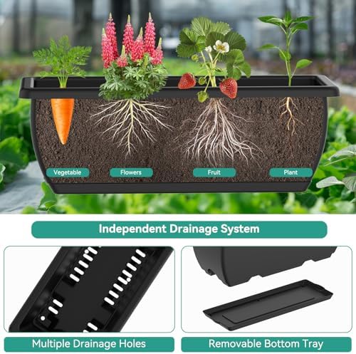 CADUKE Raised Garden Bed, Garden Raised Planter Box with Legs, 32" Elevated Vegetable Garden Beds with Drainage Holes & Trellis, Herb Garden Planter Outdoor for Vegetables, Balcony, Patio, Black - Image 5