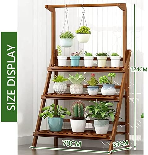 Hanging Rod Plant Stand 3 Tier Flower Ladder Rack Free Standing Shelf Storage Display Holder, Indoor Outdoor Garden Patio Planter Stand Bamboo, Brown (Size : 70x33x124cm) - Image 5