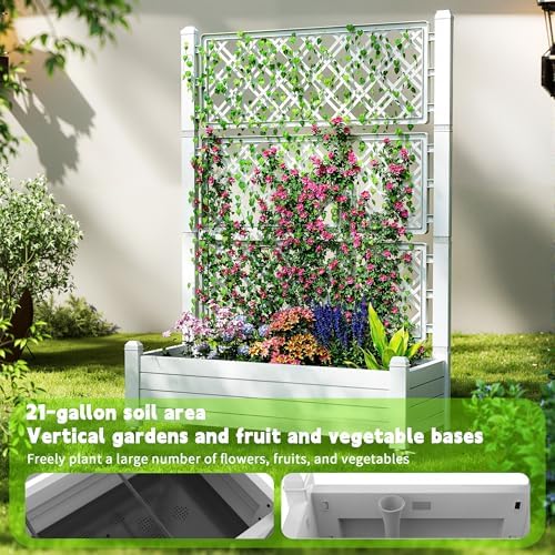 EasyUp Raised Garden Bed with Trellis for Climbing Plants,Outdoor Herb Garden Planter with Drainage Plug and Gauge,Durable Dust-Proof Resin for Garden, Patio, Balcony, and Backyard - Image 7