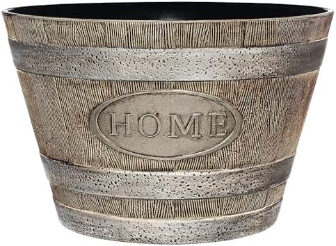 Whiskey Barrel Planters, Home Flower Garden Pots, 15" Oak Brown by GROWSCAPE