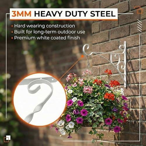 Gardenised Scroll Metal Wall Bracket with Curled Hook for Hanging Accessories and Flowerpots for Indoor & Outdoor Use, White - Image 4