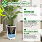 GarveeLife 16 in Tall Planters Set of 2, Outdoor＆Indoor Black Planter Pots, High Front Porch Planter Pots with Drainage Holes＆Water Level Monitor＆Inner Bucket, Automatic Watering,White - Image 3