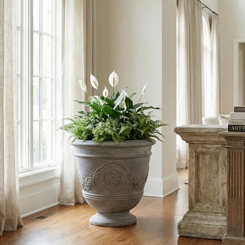 Christopher Knight Home 18.11 Inch Classical Garland Carved Pedestal Urn Planter MGO Faux Stone, for Patio Porch Entryway Decor, Gray - Image 6