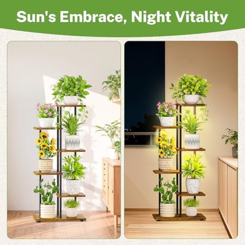 iDavosic.ly Plant Stand Indoor with Grow Lights, Tall 5 Tier Shelf, Brown - Image 5