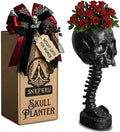 Skull Planter Spine Gothic Vase - Black Skull Candy Bowl, Horror 11.6" Halloween Flower Vase Goth Decor, Spooky Home Decor Skeleton Planter Pot, Candle Holder, Spooky Gifts For Women, Men, Girlfriend. by Unknown