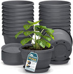 10-Inch Whiskey Barrel Planters Outdoor Pack of 20 - Durable Plastic Plant Pots for Indoor & Outdoor Use with Drainage & Saucer, Lightweight Rustic Barrel Planters for Flowers, Herbs & Small Plants by LIFEMASTER