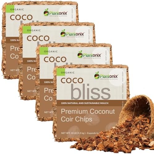 Organic Coco Chips for Plants (40lbs) - Coco Coir Chips - Coconut Husk Chips for Potting Soil, Garden Soil, & Seed Starter Soil - Coconut Mulch for Garden - Compressed Coconut Chips for Plants by Plantonix