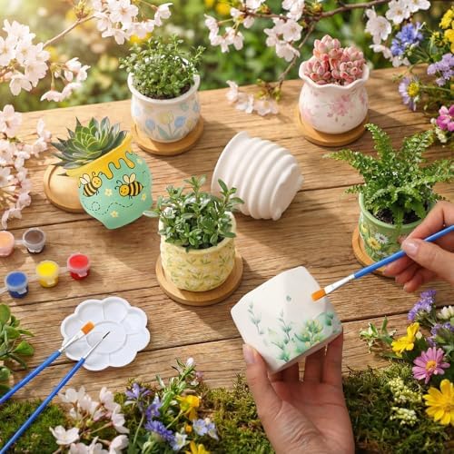 Leitee 30pcs Flower Pots 3 Inch Paint Your Own Ceramic Pot Craft Kit Ready-to-Paint Small Succulent Pots Bulk with Drainage Hole Paint Set Mini Paintable Plant Vase for Spring Birthday DIY Gift - Image 4