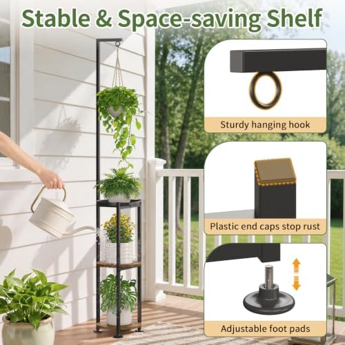 LASZOLA Hanging Plant Stand Shelf Indoor Tall, Corner 3 Tier Black 71 In - Image 6