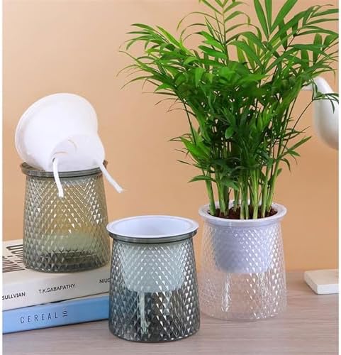 Indoor/Outdoor Plant Pot, Planter Self-absorbing Transparent Gallon Hydroponic Double Layer Set of Pots for Lazy People Special Utensils Pots,Home Decor,Plant Lover Gift (Color : Gray 2pc) - Image 3