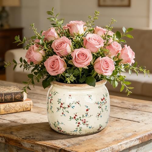 Sungmor 2 Pack Farmhouse Ceramic Planters, Tuscan Decor, Leaf & Floral - Image 7