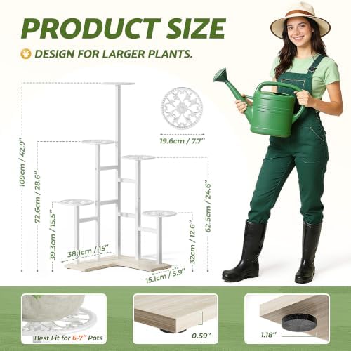 6 Tier Wood Metal Tall White Indoor Plant Stand for Multiple Plants - Image 4