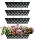 4 Pack 24 Inch Window Boxes Planters Railing Planter Box with Adjustable Brackets & Non-Woven Fabric Plant Grow Bags Deck Railing Planter Boxes Balcony Hanging Flower Box for Outdoor Plants by KarlliuHOMEGARDEN