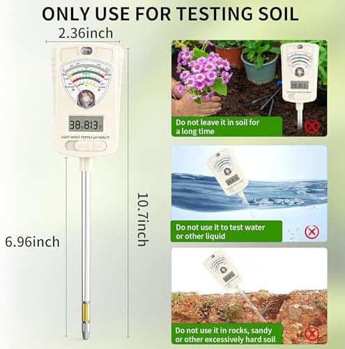 Soil Test Kit, 7-in-1 Soil Moisture Meter, Dual Screen Soil Tester, Moisture/pH/Temperature/Sunlight/Air Humidity/Fertility, Perfect for Farming, Gardening, Lawns, Outdoor-Lvory White - Image 6