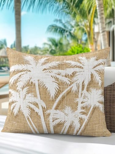 Outdoor Pillow Waterproof 1 Pack, Tropical Palm Tree Patio Throw Pillows for Couch Bed Sofa with Insert, Vintage Tan Exotic Botanical Plants Decorative Travel/Reading/Camping Pillow Set 18x18 Inch - Image 5
