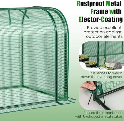 GIANTEX Raised Garden Bed with Cover, Wood Elevated Planter Box with Legs & Mini Greenhouse, Waterproof Sun-Protective PE Green House Cover, Outdoor Use for Fruit Vegetable Flower Herb (Green+Gray) - Image 6