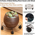 10 Packs Large Metal Plant Caddy with Wheels 13" Heavy-duty Wrought Iron Rolling Plant Stands with Casters Plant Dolly Plant Roller Base for Indoor and Outdoor Plant Pot Movers Saucers Brown - Image 2