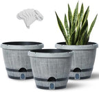 Sun-E 10" Self-Watering Whiskey Barrel Planter 3 Pack for Indoor Outdoor by SESUN-E