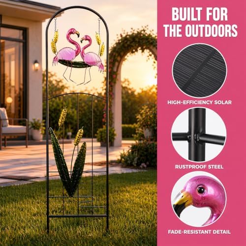 Solar Flamingo Garden Trellis Metal Climbing Plant Flower Stake - Image 4