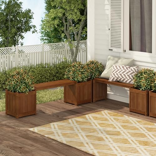Furinno TIOMAN Planter Box with Bench, Hardwood Flower Box with Seat, Cube Garden Box, in Teak Oil, Outdoor Indoor, Garden, Patio, Balcony, Light Wood - Image 2