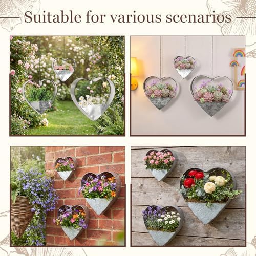 3 Pcs 3 Size Heart Metal Hanging Planter Indoor Outdoor, Silver - Image 6