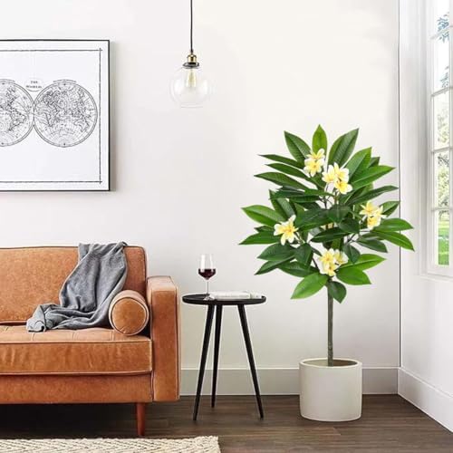Briful Artificial Plants Indoor 4.17ft Fake Tropical Plumeria Flowers Tree in Black Pot Hawaiian Yellow Plumeria Faux Frangipani Tree Potted Floor Plant for Home Office Wedding Decor - Image 6