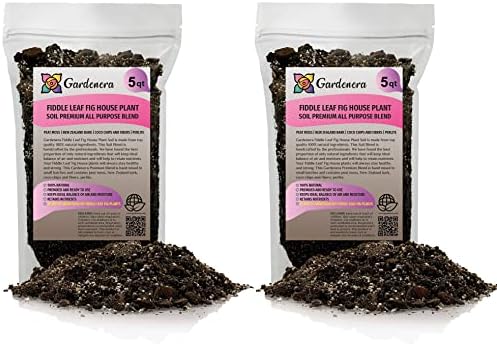 Gardenera Fiddle Leaf Fig Soil Mix - 10 Quart - Premium Blend of Peat Moss, New Zealand Bark, Coco Chips, and Perlite for All Purpose Planting - 2 Bags of 5 Quart by Gardenera
