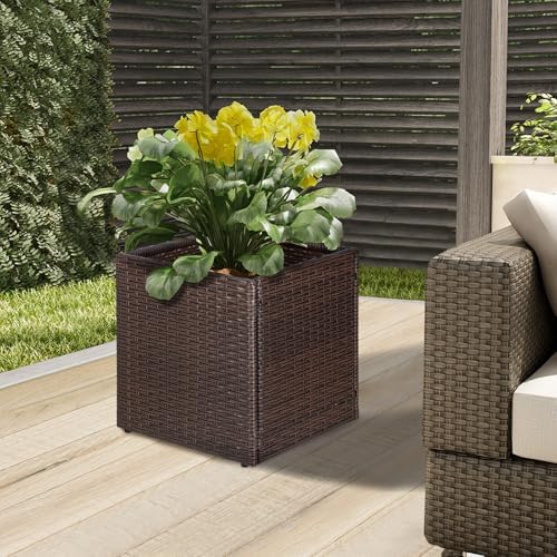 SUNNYPARK Set of 2 Large Square Planter with Removable Liner, All-Weather PE Rattan Modern Planters Indoor Outdoor Flower Plant Pots Garden Box Patio Yard Front Porch Deck - Image 6