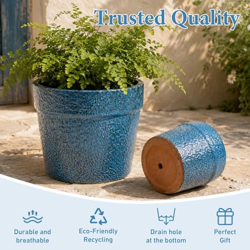 Ceramic Planters Set, 15/12/9 in Large Flower Pots, Antique Blue-B - Image 5