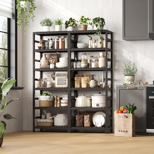 FOTOSOK 6-Tier Bamboo Shelf with Adjustable Shelves, Bamboo Kitchen Cabinet - Image 4