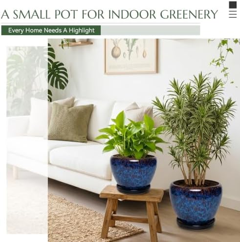 Ceramic Planter with Saucer for Indoor Outdoor Plants (Blue, 8.7 Inch) - Image 2