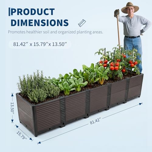 Extra Deep Raised Garden Bed with Legs 48.42 x 16.06 x 19.21 in, 3-Unit Modular Elevated Planter Box with Drainage Plugs, Tool-Free Assembly for Patio Balcony, Black-Brown (Black-brown no leg) - Image 7