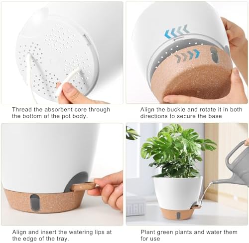 Self Watering Pots for Indoor Plants 12/10/9/8 Inch Plastic with Reservoir - Image 4