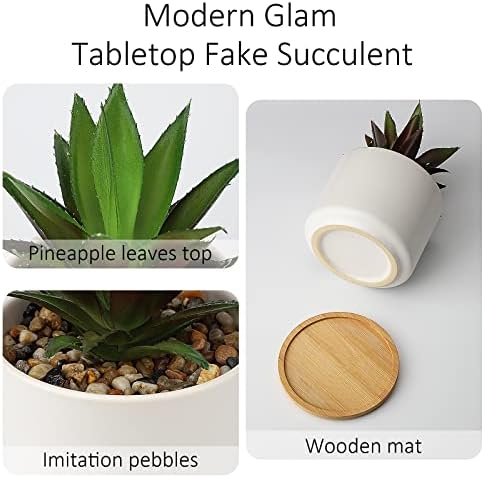 Hopewood Cute Indoor Decor Plants, Artificial Succulent Plants in Ceramic Pots with Bamboo Tray, Faux Potted Plants - Image 4