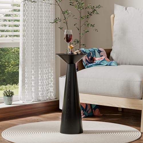 COZAYH Farmhouse Tall Pedestal End Table, Solid Wood Martini Table, Black by COZAYH