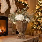 Brown Woven Rattan Urn-Style Planter with Scalloped Rim - Image 2
